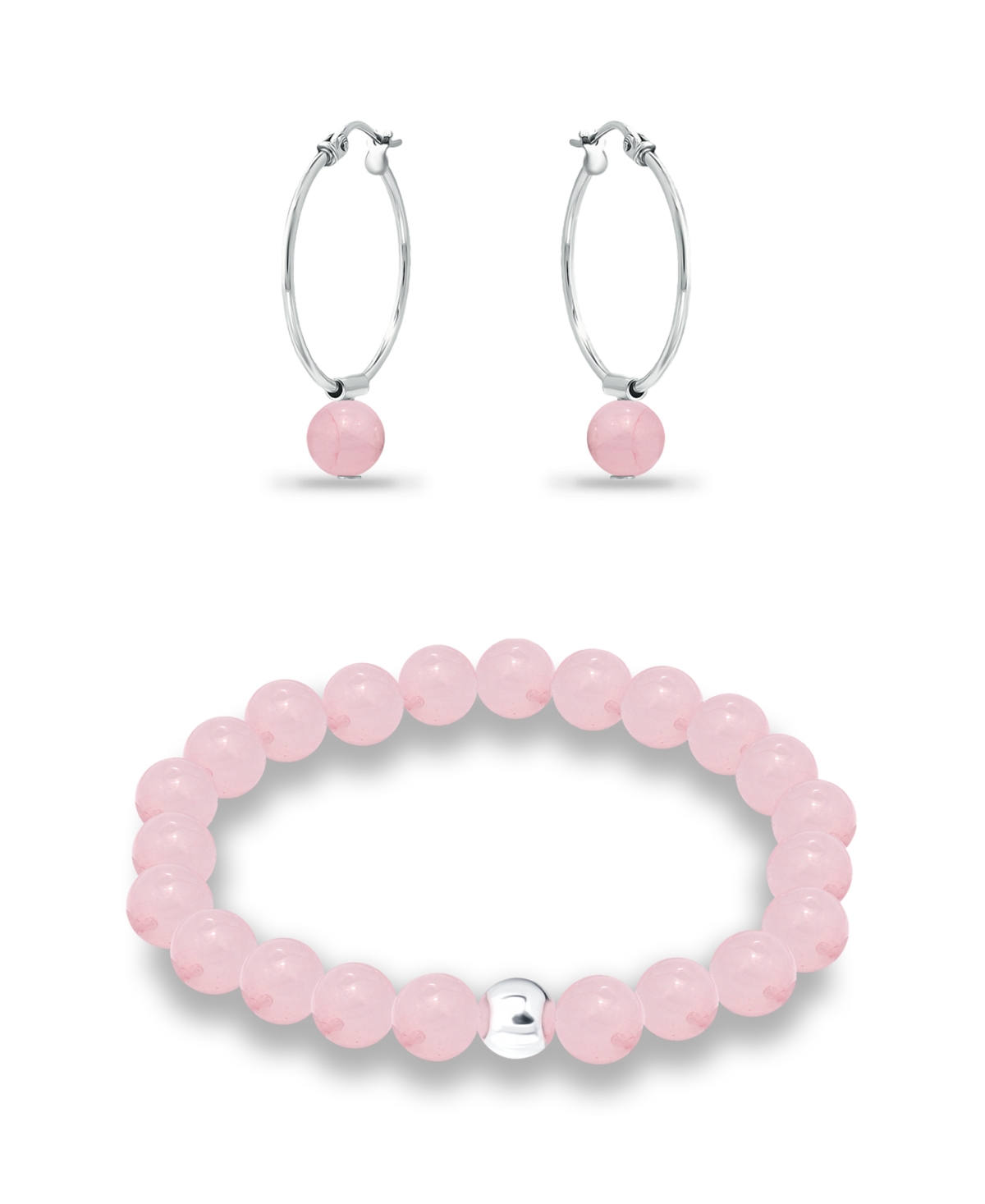 Macy's Silver Plated Multi Genuine Stone Bracelet And Earring, 2 Piece Set In Rose Quartz