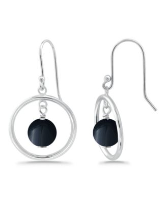 Silver Plated Multi Genuine Stone Circle Drop Earrings