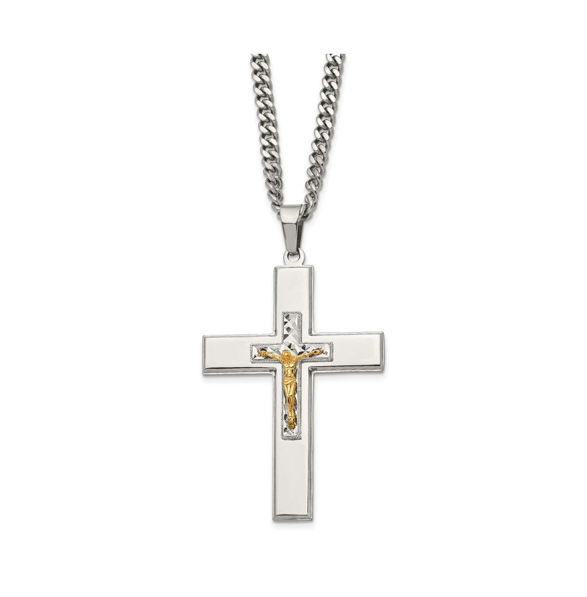 Polished Yellow Ip-plated Crucifix Pendant Curb Chain Necklace - Yellow