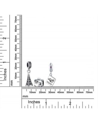 Paris Eiffel Tower Luggage Passport Plane Dangle Charm Bead Sterling Silver