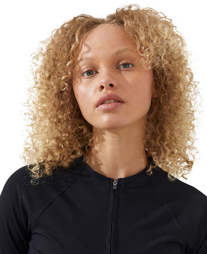 COTTON ON Women's Rib Cropped Zip Through Long Sleeve Top Macy's