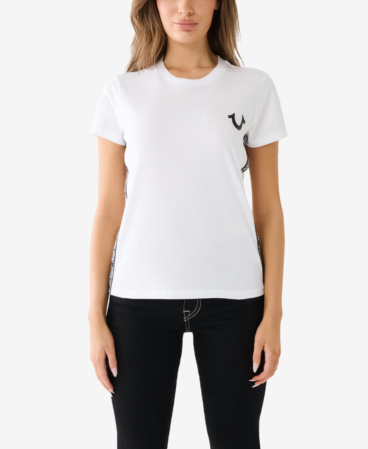Women's Short Sleeve Side Tape Slim Crew T-shirt - Optic White