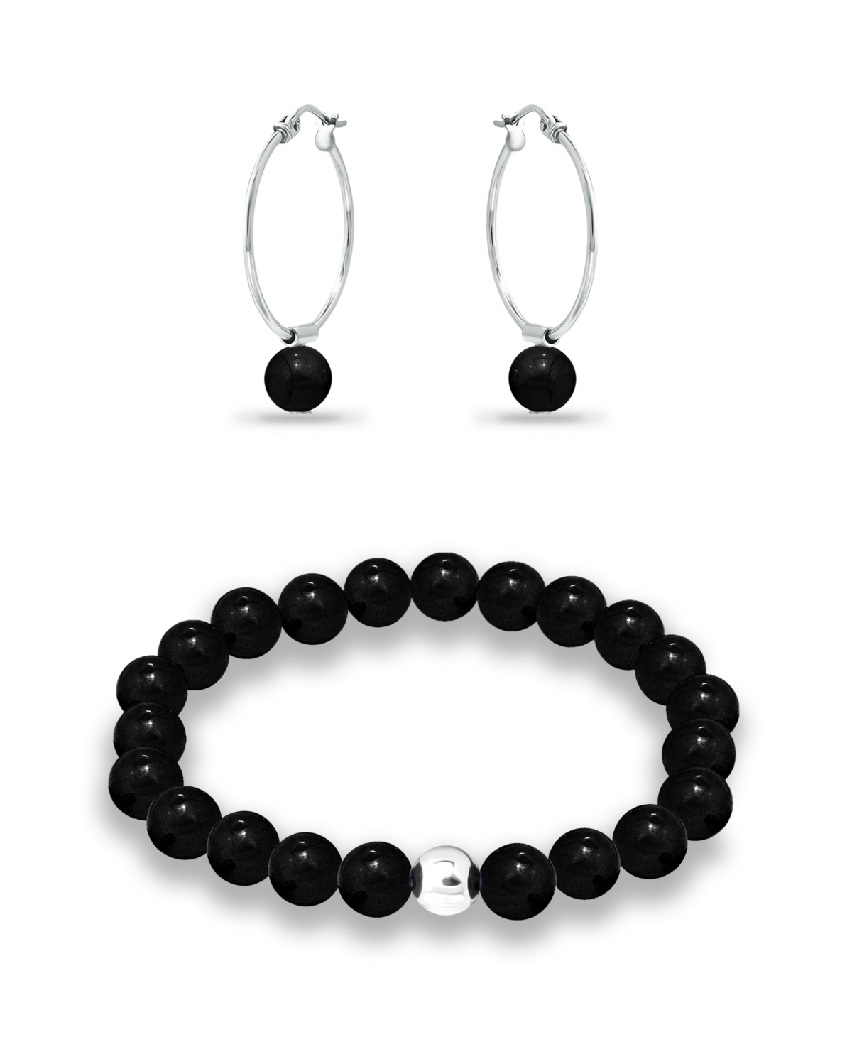 Macy's Silver Plated Multi Genuine Stone Bracelet And Earring, 2 Piece Set In Onyx