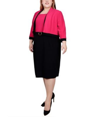 Plus Size 3/4 Sleeve Colorblocked Dress, 2 Piece Set