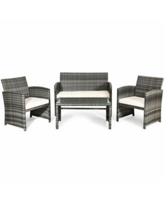 4 Piece Patio Rattan Wicker Furniture Set with Cushioned Outdoor Seating