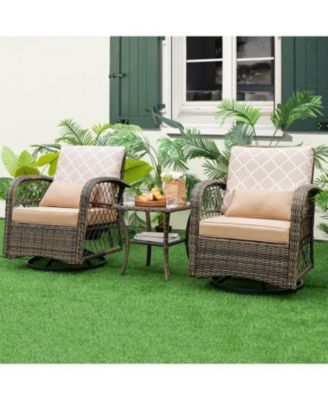 3 Pieces Outdoor Wicker Conversation Set with Tempered Glass Coffee Table-Beige