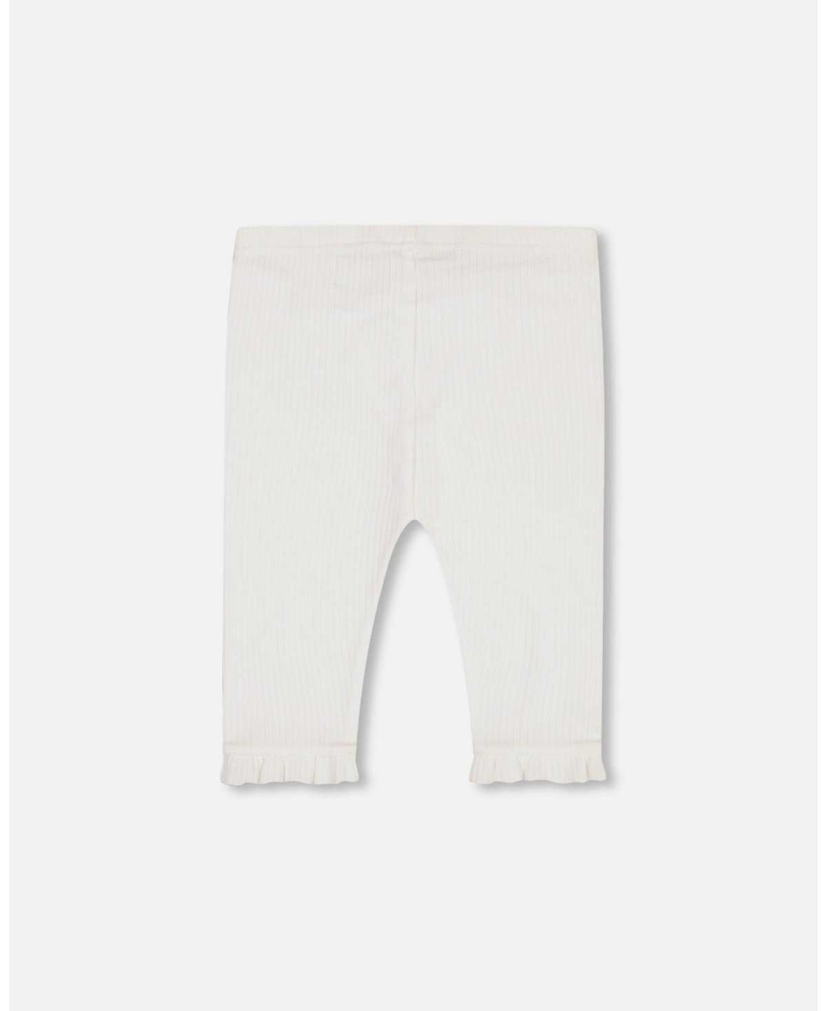 Girl Rib Capri Legging With Frill- Toddler Child - Off white