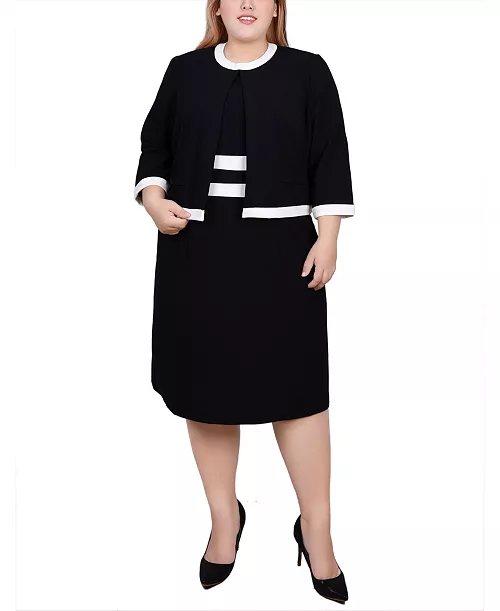 plus size elbow sleeve colorblocked dress, 2 piece set