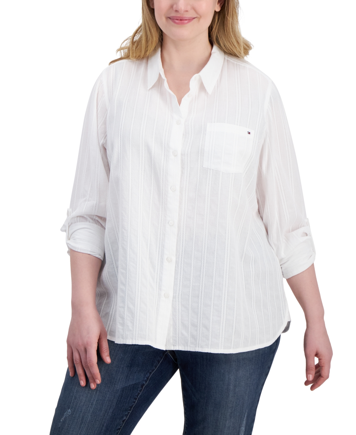 Tommy Hilfiger Plus Size Cotton Paisley-print Utility Shirt In White