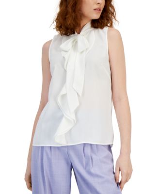 Tahari ASL - Women's Ruffled-Front Sleeveless Top