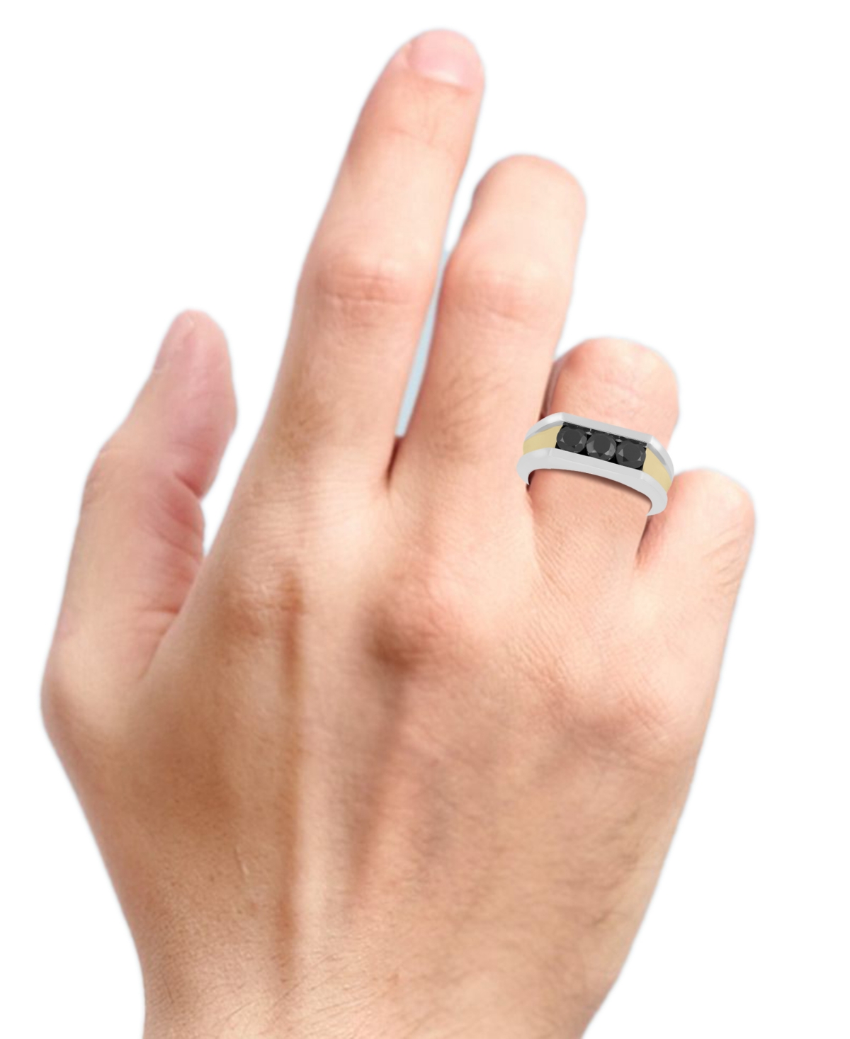 Men's Black Diamond Three Stone Concave Ring (1-1/2 ct. t.w.) in Sterling Silver & 14k Gold-Plate - Two-Tone