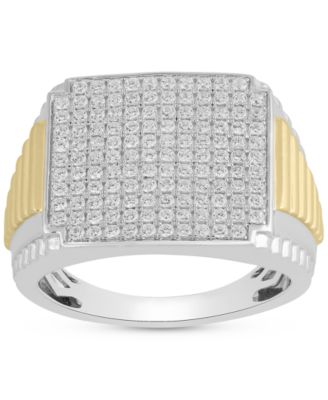 Men's Diamond Pav&eacute; Cluster Ring (1 ct. t.w.) in Sterling Silver & 14k Gold-Plate