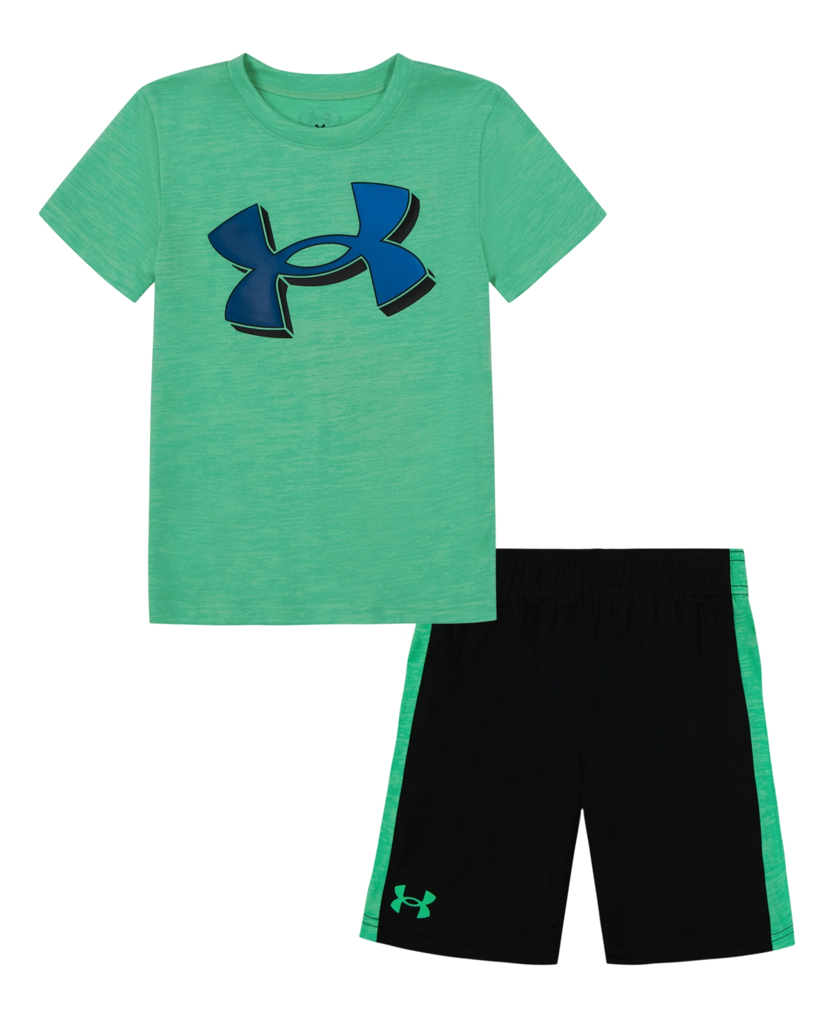 Under Armour Kids' Little Boys Ua Big Logo Side Panel T-shirt And Shorts Set In Vapor Green