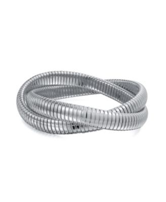 Omega Snake Cobra Bangle Statement Stretch Bracelets Interlocking Bands Set 8 to 8.5 Inch Silver-Tone