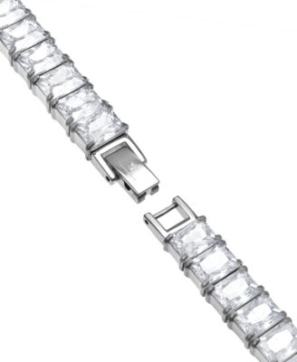 Men's Cubic Zirconia Baguette Tennis Bracelet in Stainless Steel