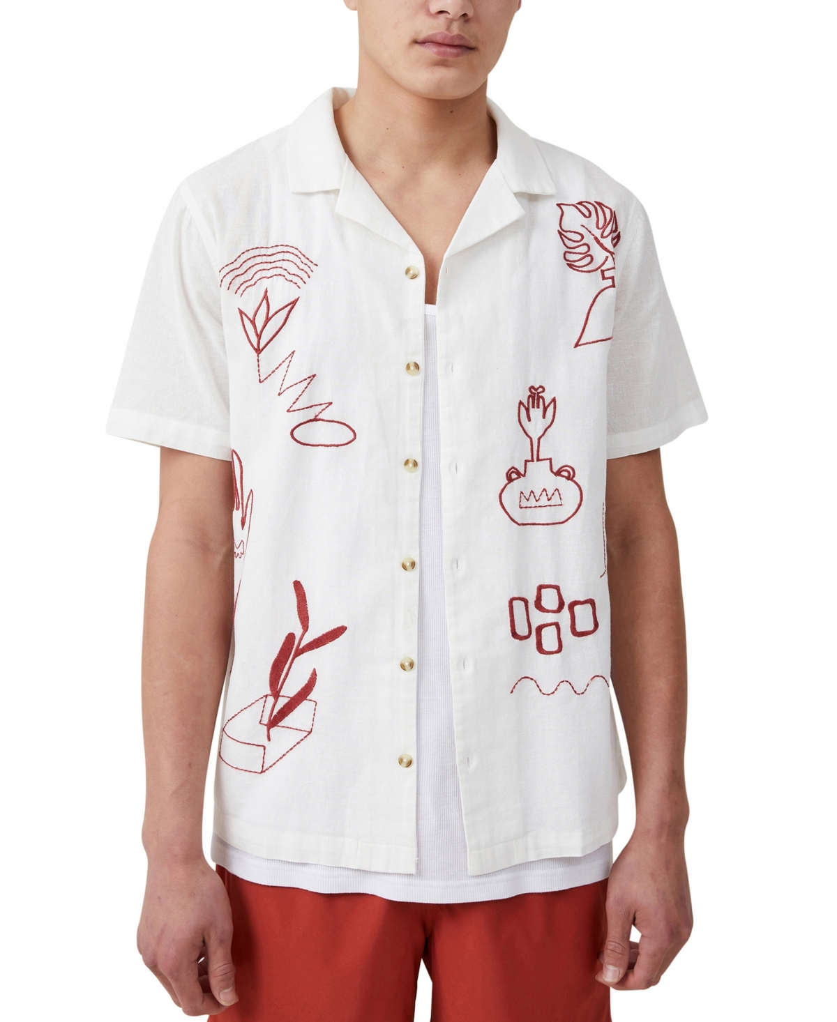 Shop Cotton On Men's Cabana Short Sleeve Shirt In Red Art