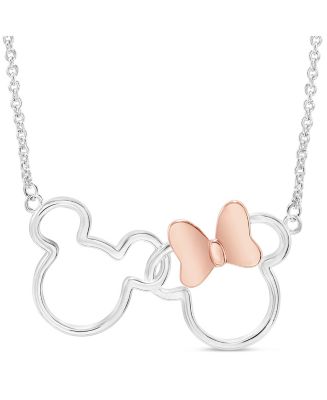 Disney Mickey and Minnie Mouse Jewelry for Women, Silver Flash Plated Interlocking Mickey and ...