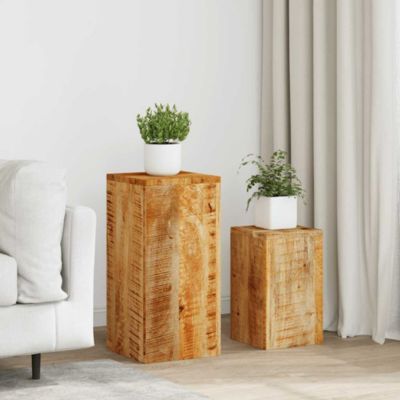 Plant Stand Set of 2 Natural Mango Wood Solid Mango Wood