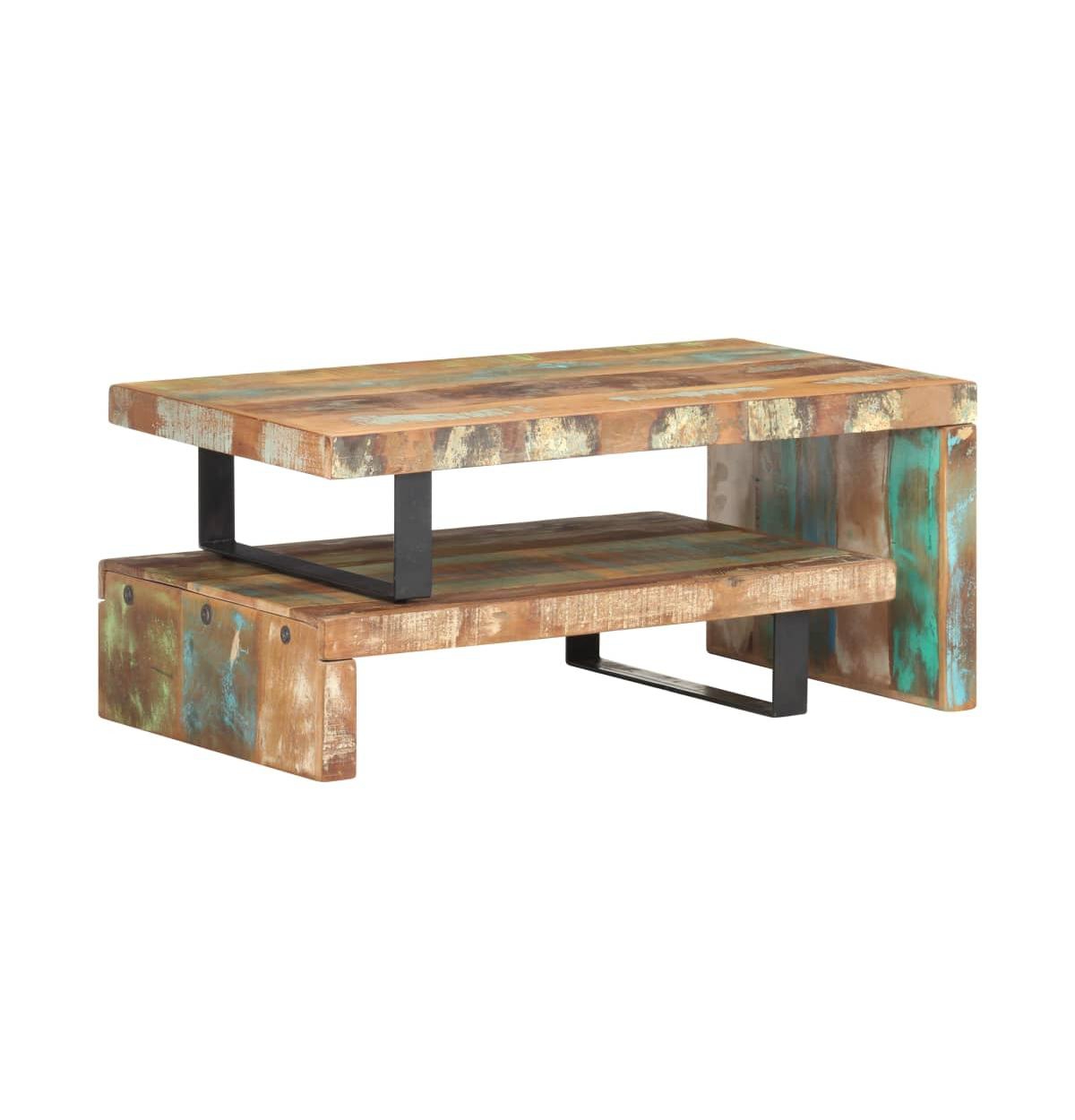 2 Piece Coffee Table Set Solid Reclaimed Wood