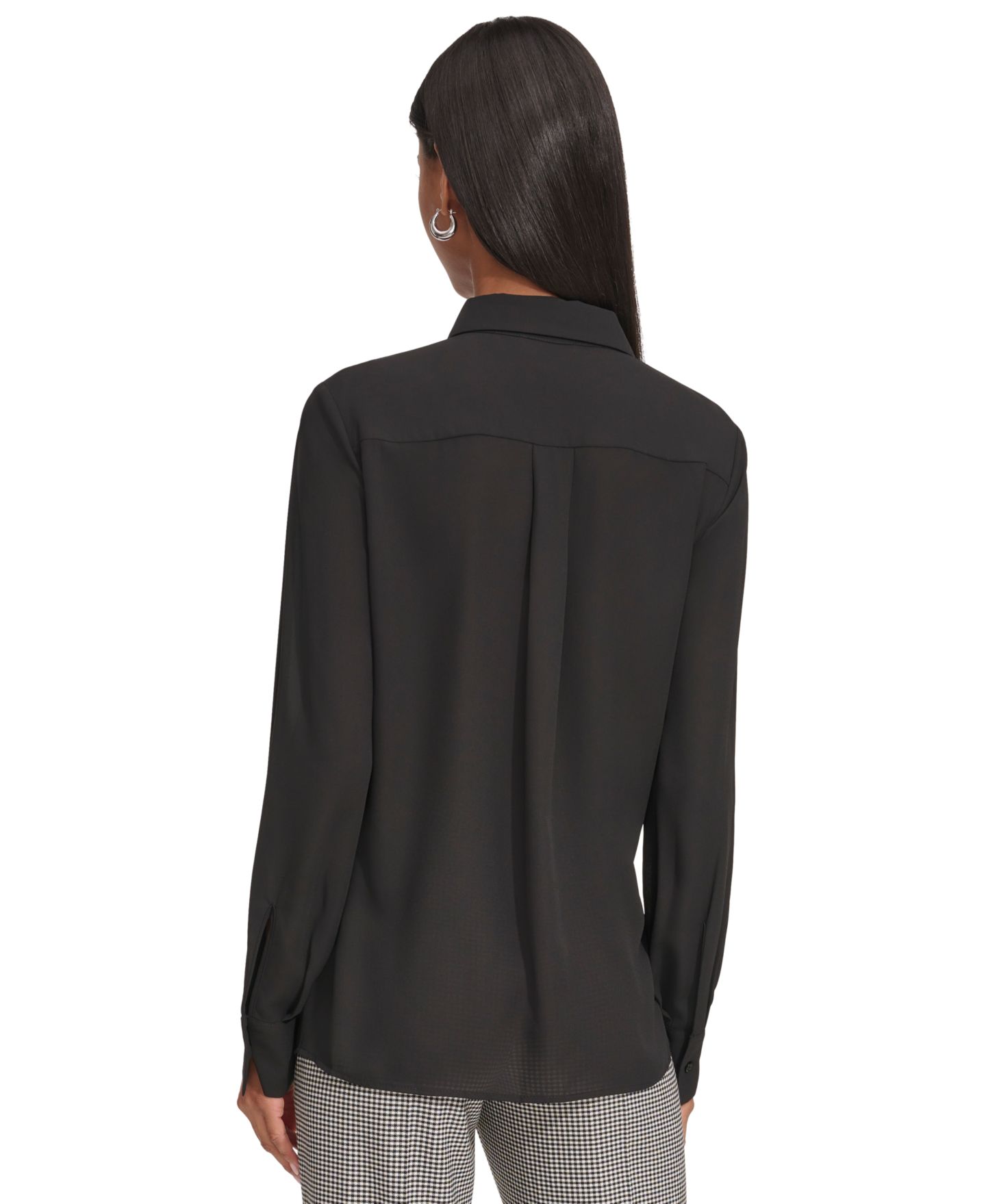 Женская блузка KARL LAGERFELD PARIS Petite Ruffled Blouse, цвет: Чёрный — фото 5