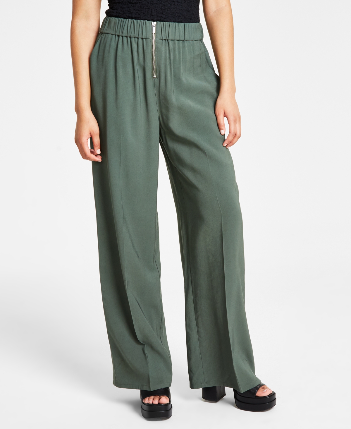 Shop Bar Iii Women's Front-zip Wide-leg Pants, Created For Macy's In Palmetto