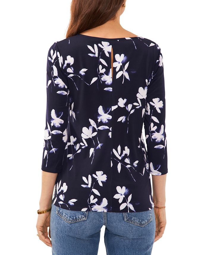 Vince Camuto Women's Printed V-Neck 3/4-Sleeve Top - Macy's