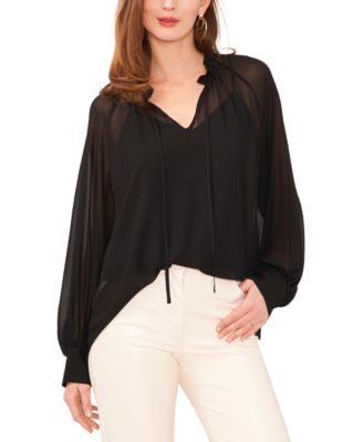 Women's Ruffled Neck Long Balloon Sleeve Top