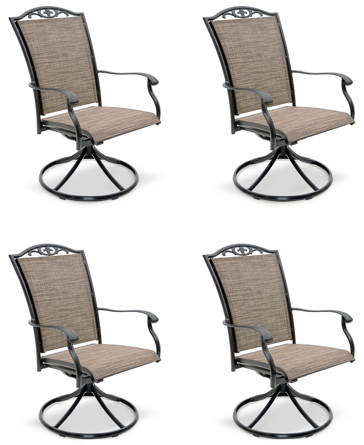Wythburn Mix and Match Filigree Sling Outdoor Swivel Chairs, Set of 4 -Bronze Finish