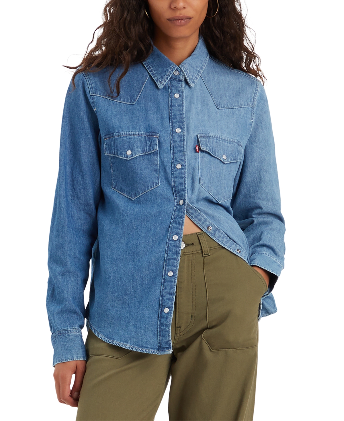 Shop Levi's Women's The Ultimate Western Cotton Denim Shirt In Laser Craft