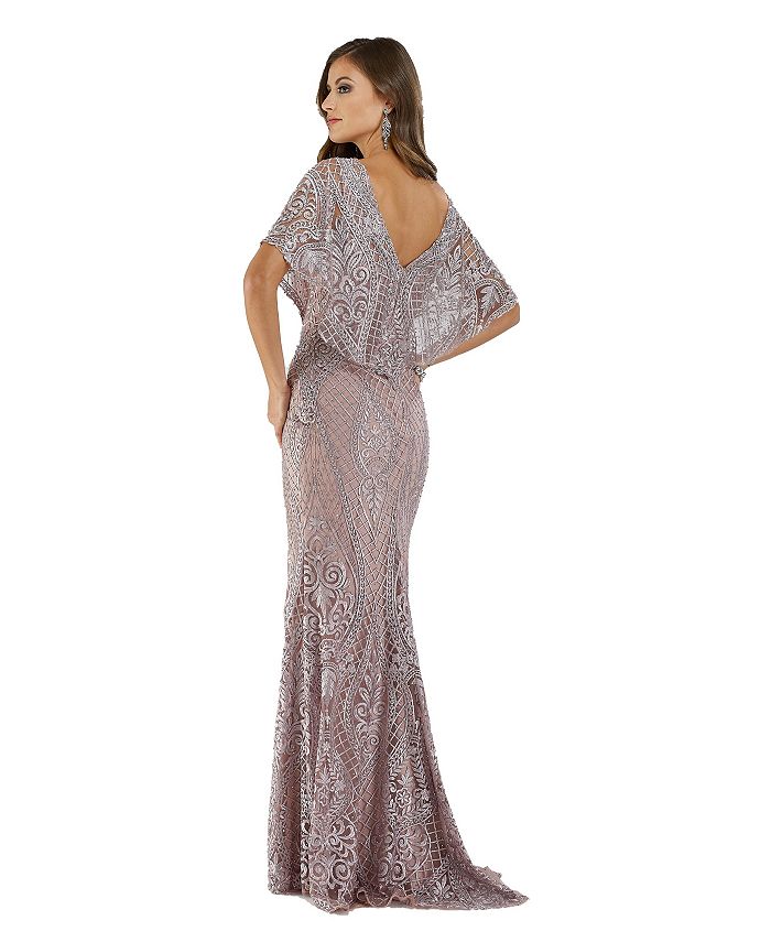 Regal Serenity Mermaid Gown with Dramatic Cape Sleeves