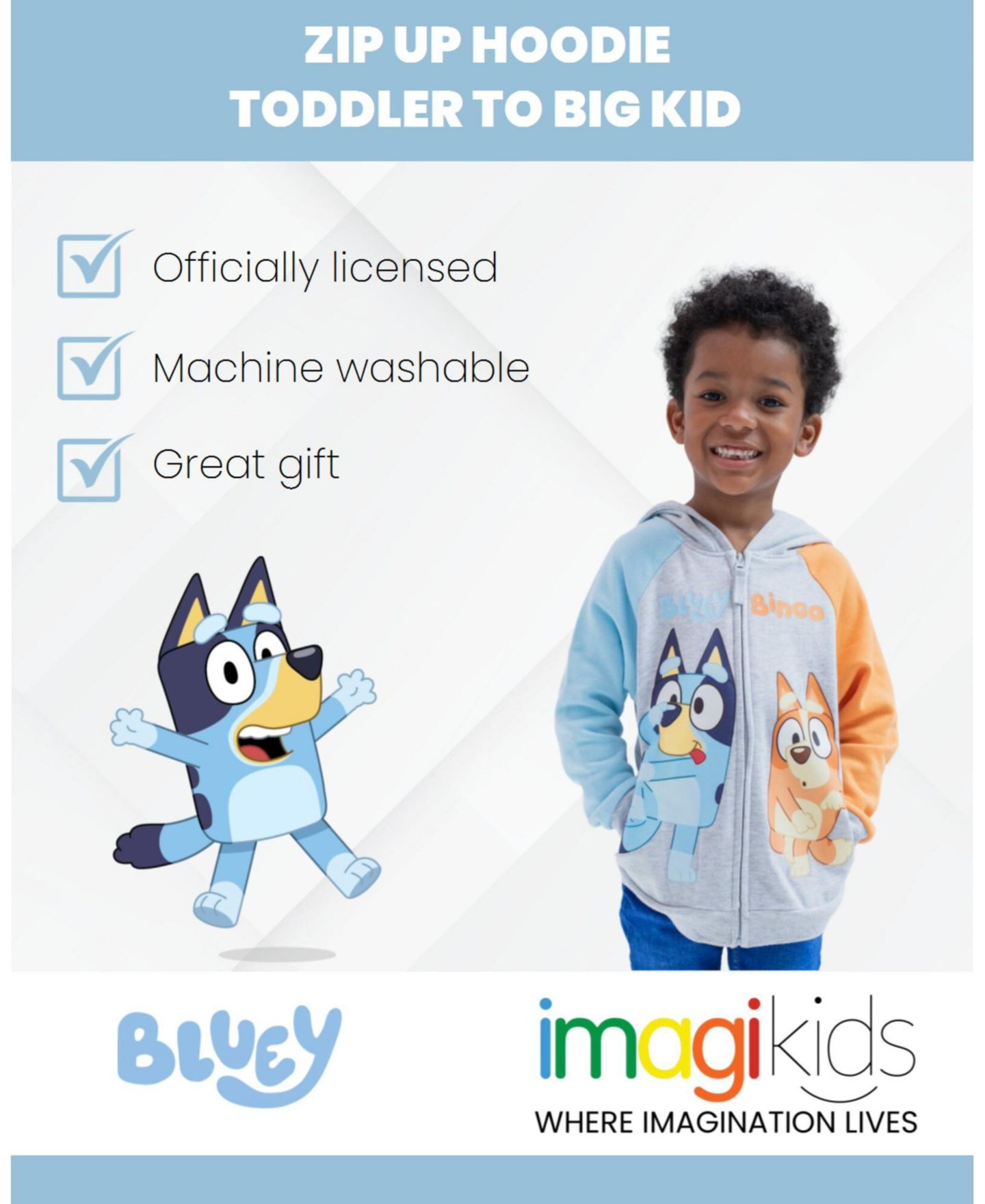 Детское худи Bluey & Bingo Fleece Zip-Up Raglan Toddler Child Boys — фото 2