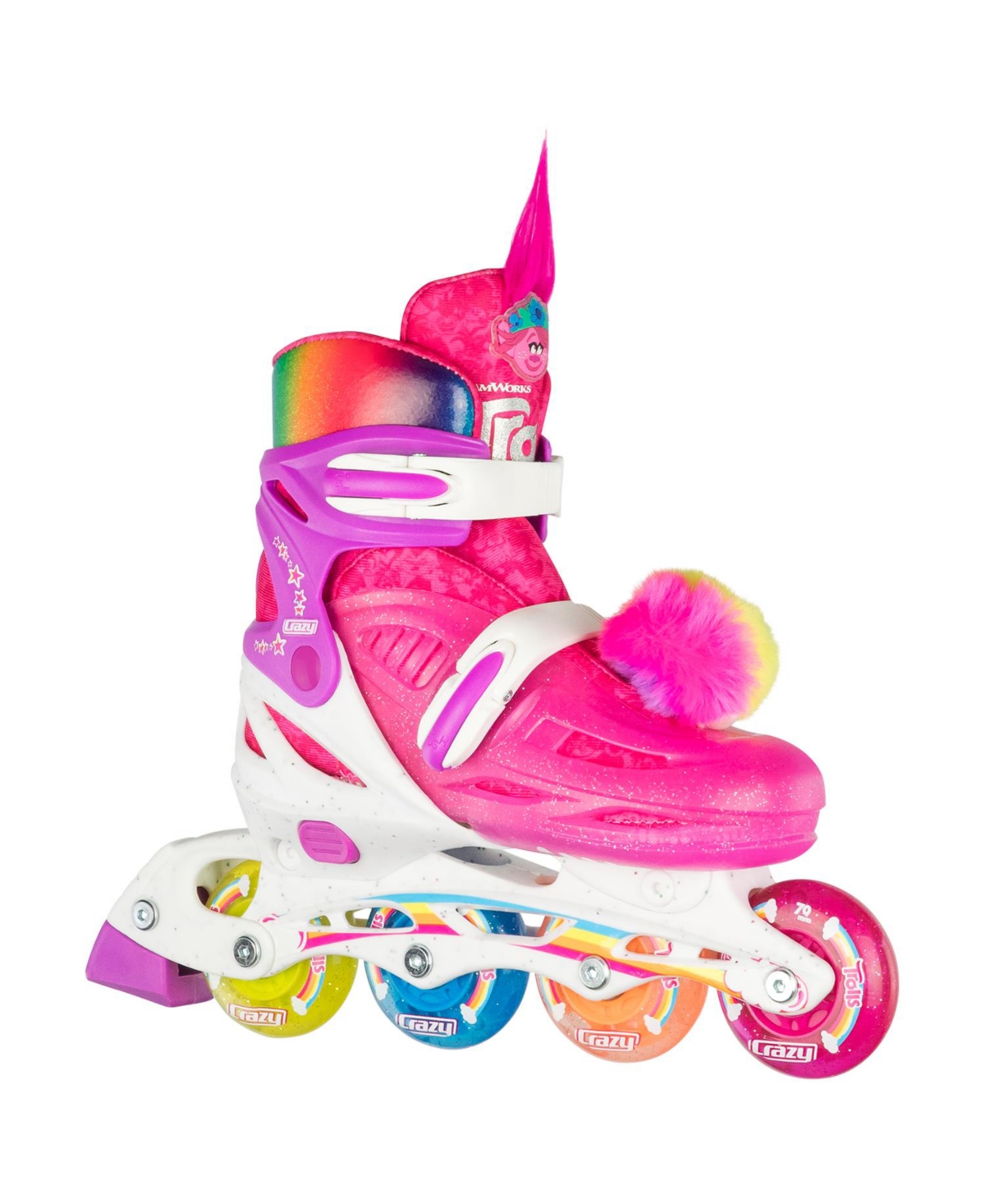 Crazy Skates Trolls Size Adjustable Inline Skates - From The Trolls World Tour Movie - Pink