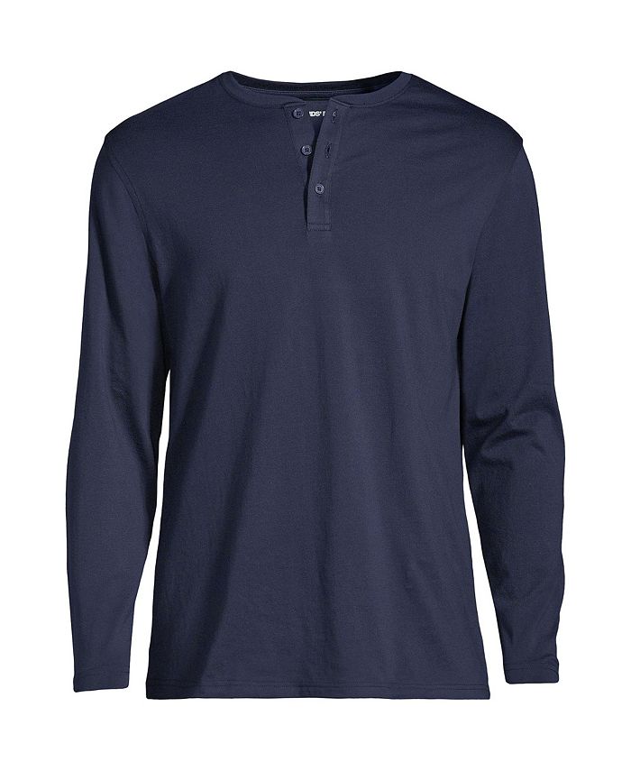 Lands' End Henley Neck Cotton Knit Sweater, Made in USA, Men's Size M (approx.) cotton navy blue type Vintage Second Hand main image 1