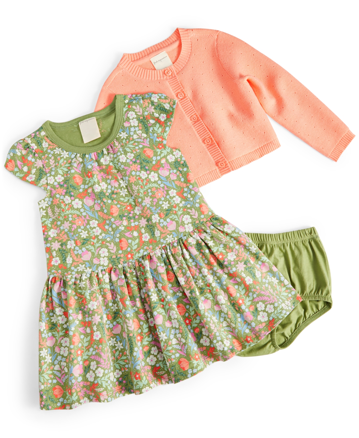 Shop First Impressions Baby Girls Cardigan And Floral-print Dress, 2 Piece Set, Created For Macy's In Aloe Vera Green