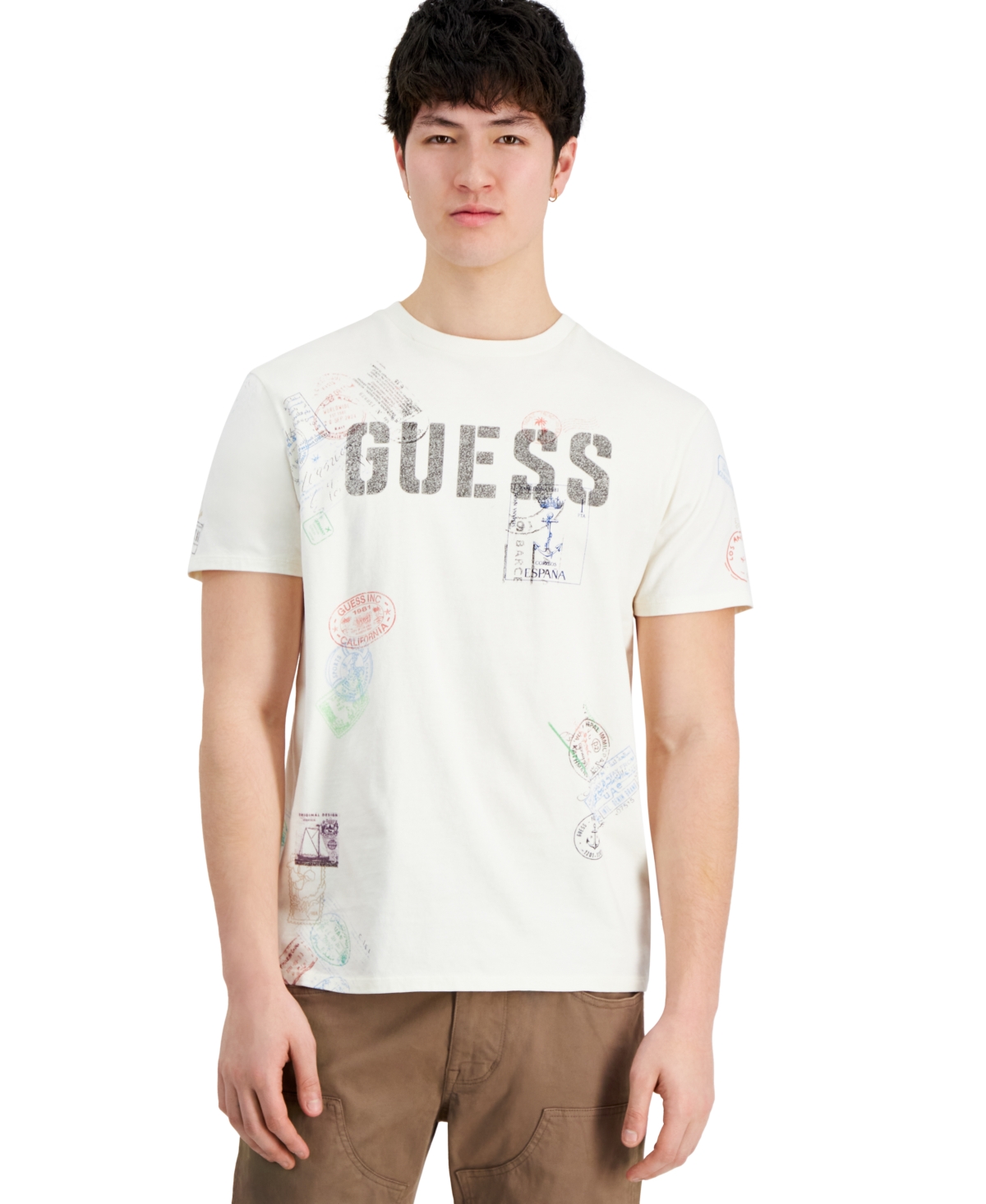 Men's World Stamps Logo Graphic Crewneck T-Shirt - Vanilla Cream Multi