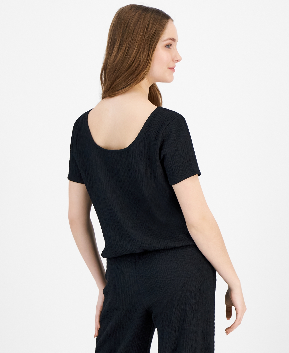 Bar Iii Petite Textured Short Sleeve Scoop Neck Top, Created for Macy's