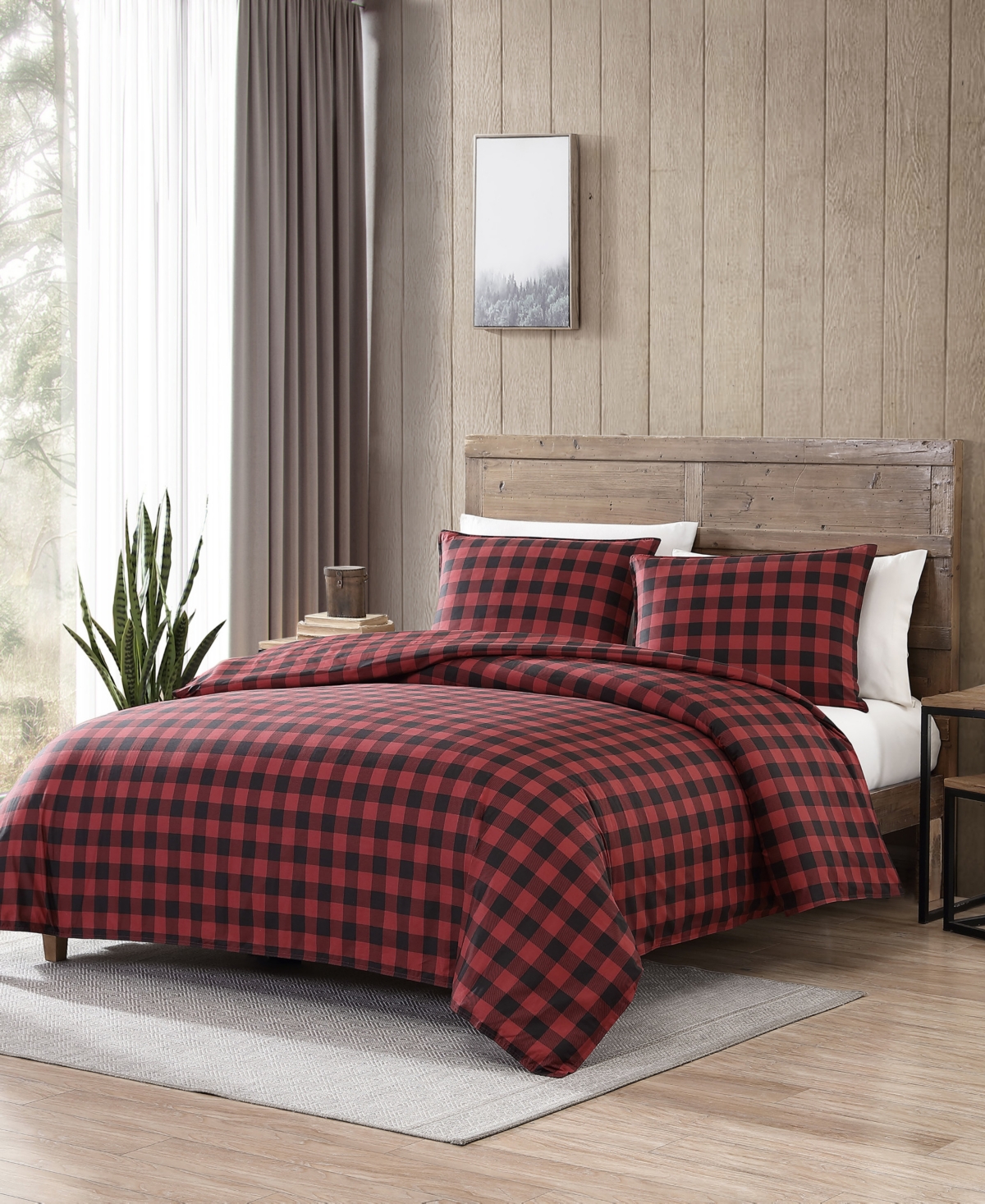 Eddie Bauer Mountain Plaid Cotton Reversible 2 Piece Duvet Cover Set, Twin In Red