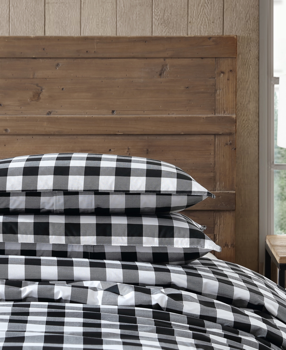 Eddie Bauer Mountain Plaid Cotton Reversible 2 Piece Duvet Cover Set, Twin In Black
