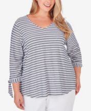 Ruby Rd. Plus Size Textural Stripe Burnout T-shirt - Macy's