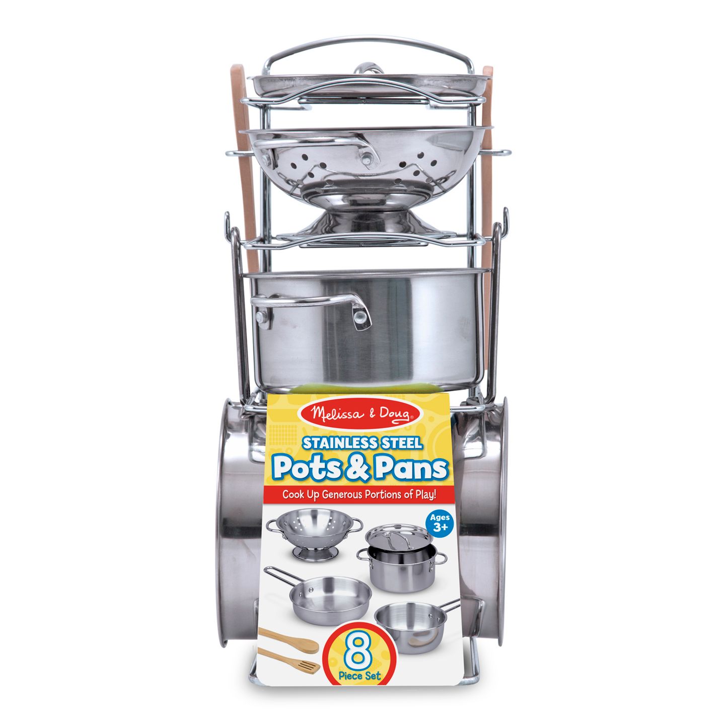 Детские игрушки Melissa and Doug Let's Play House Stainless Steel 8-Piece Pots & Pans Play Set, Ages 3+ — фото 1
