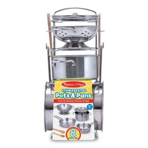 Детские игрушки Melissa and Doug Let's Play House Stainless Steel 8-Piece Pots & Pans Play Set, Ages 3+