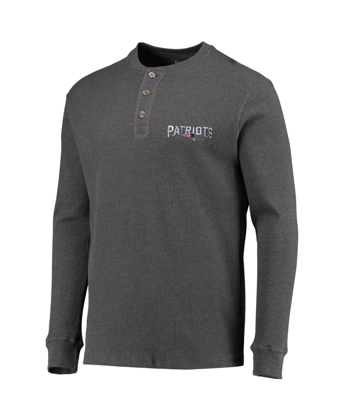 DUNBROOKE MEN'S DUNBROOKE HEATHERED GRAY NEW ENGLAND PATRIOTS LOGO MAVERICK THERMAL HENLEY LONG SLEEVE T-SHIRT 