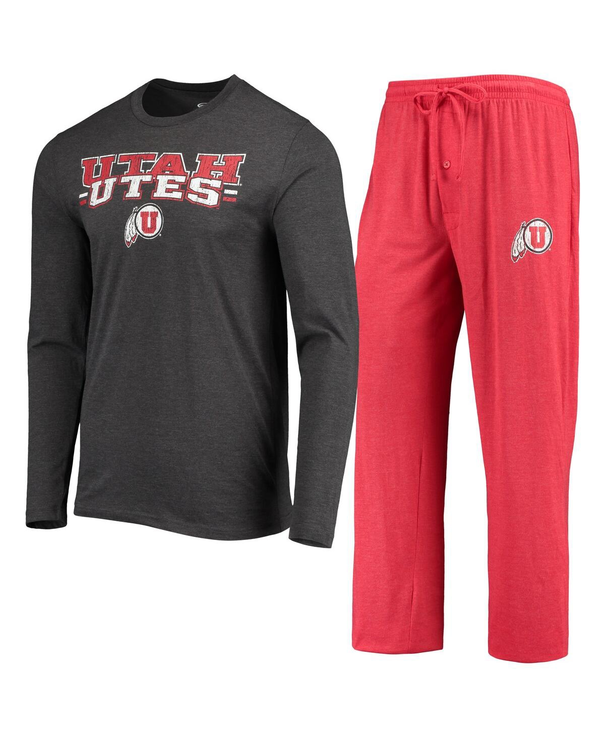 Concepts Sport Men's  Red, Heathered Charcoal Distressed Utah Utes Meter Long Sleeve T-shirt And Pant In Red,heathered Charcoal