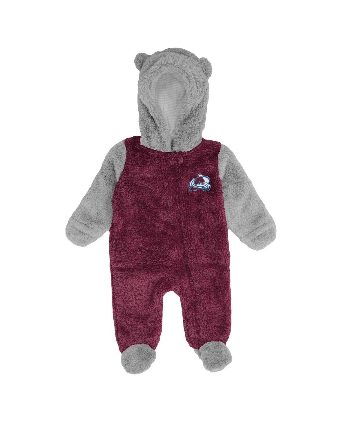 Newborn and Infant Boys and GirlsColorado Avalanche Game Nap Teddy Fleece Bunting Full-Zip Sleeper - Burgundy