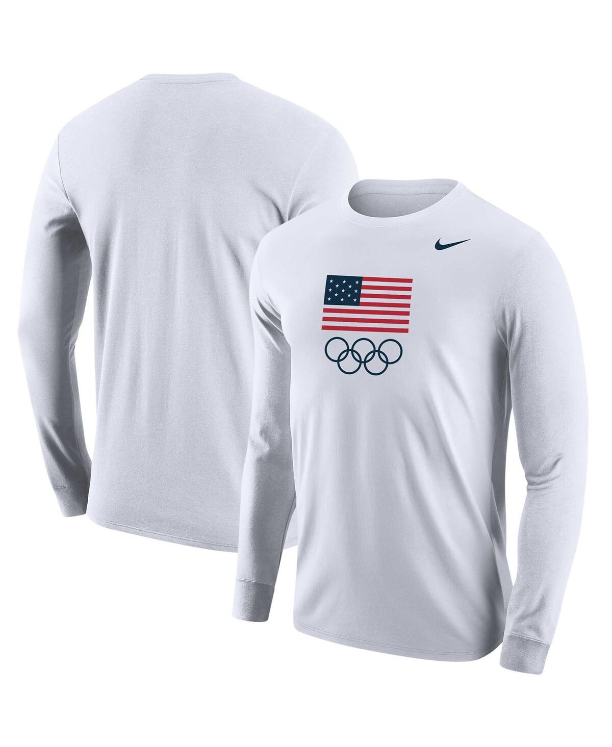 Shop Nike Men's  White Team Usa Olympic Rings Core Long Sleeve T-shirt