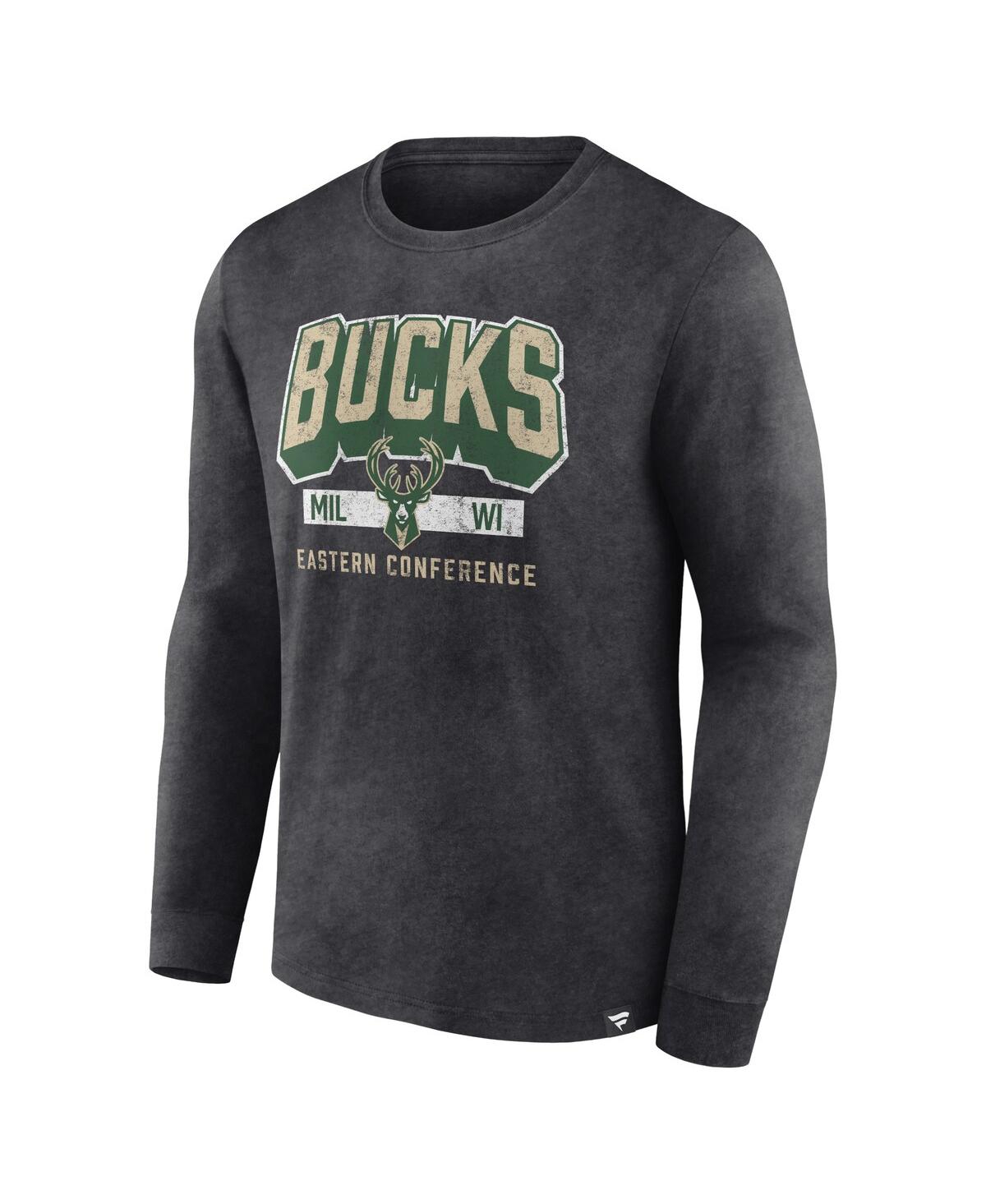 Men's FanaticsDistressed Milwaukee Bucks Front Court Press Snow Wash Long Sleeve T-shirt - Heather Charcoal