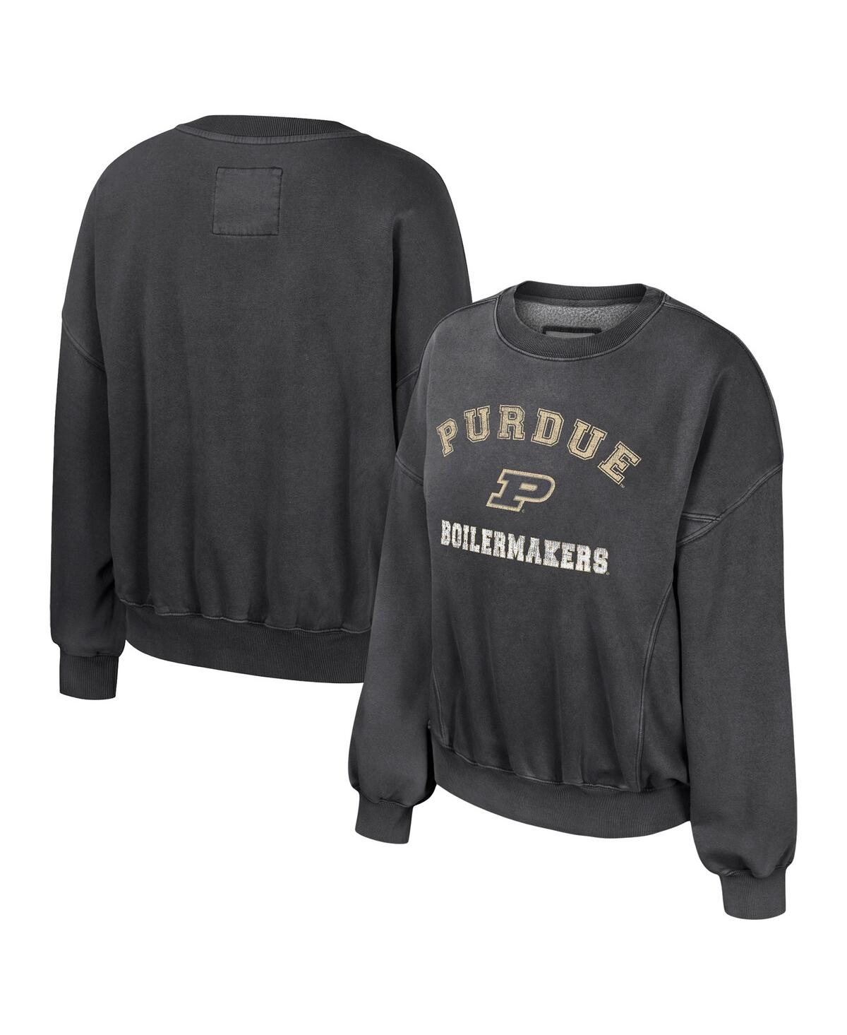 Women's Colosseum Black Purdue Boilermakers Audrey Washed Pullover Sweatshirt - Black