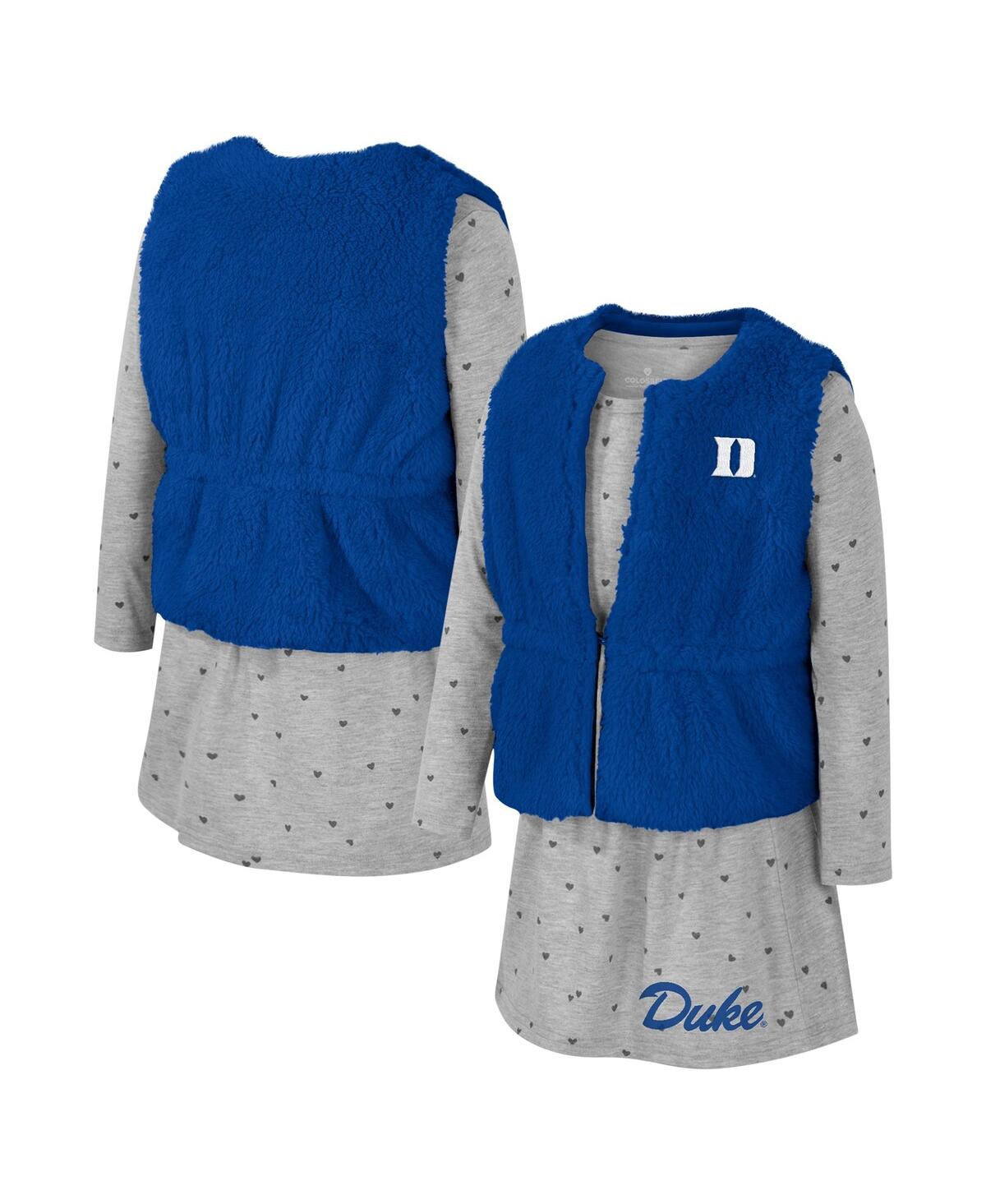 Colosseum Babies' Girls Toddler  Royal Duke Blue Devils Meowing Vest And Dress Set