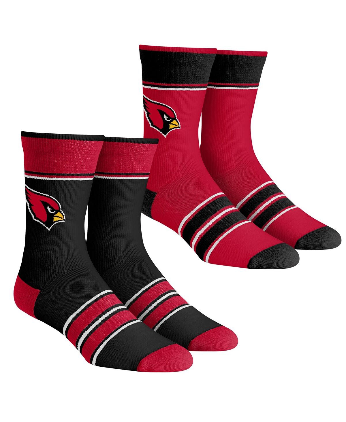 Men's and Women's Rock 'Em Socks Arizona Cardinals Multi-Stripe 2-Pack Team Crew Sock Set - Maroon, Black
