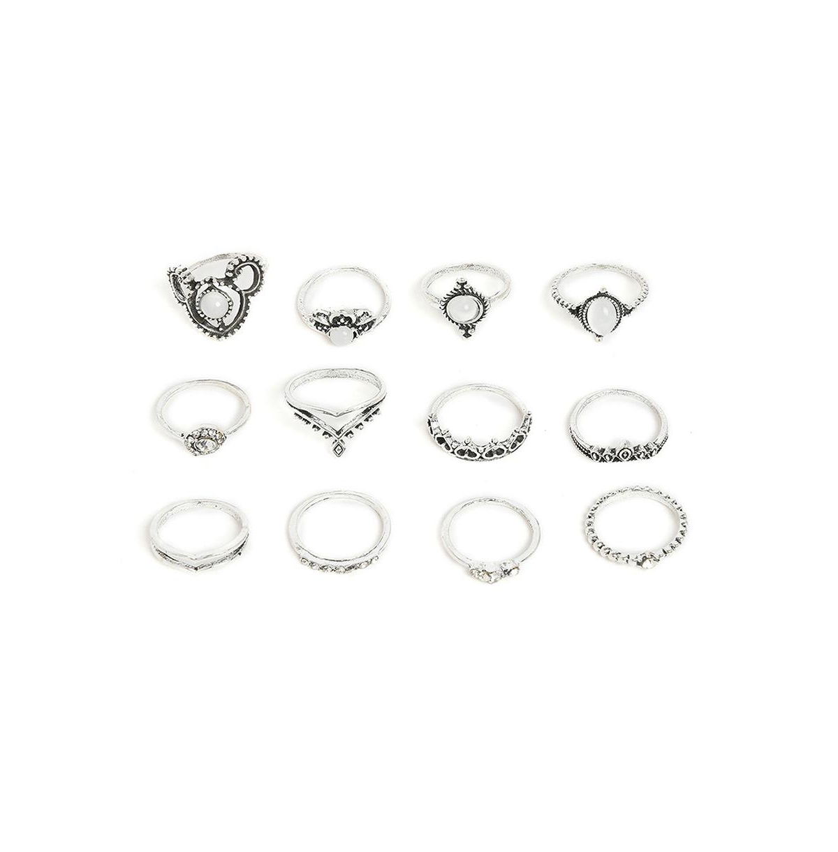 Women's Silver Pack Of 12 Oxidized Rings - Silver